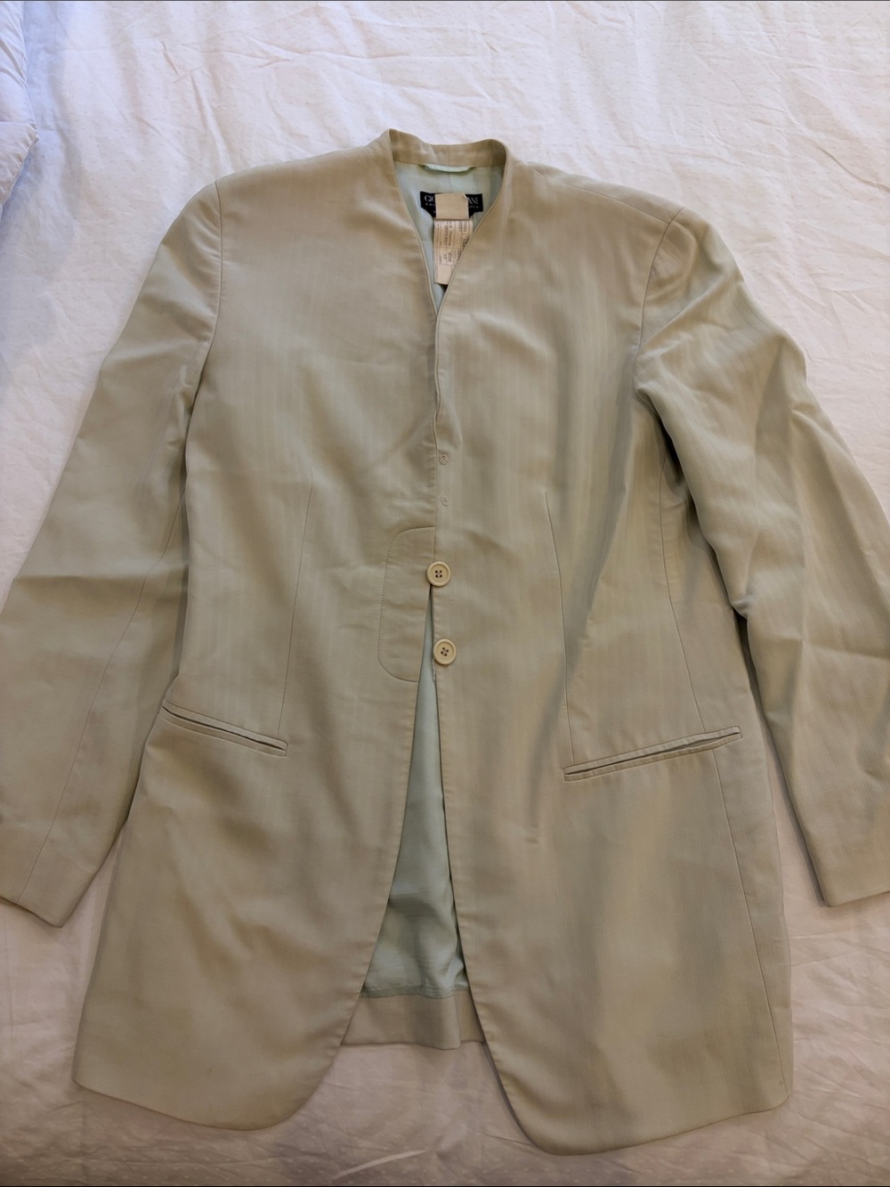 Women's Light Sage Longline Collarless Blazer